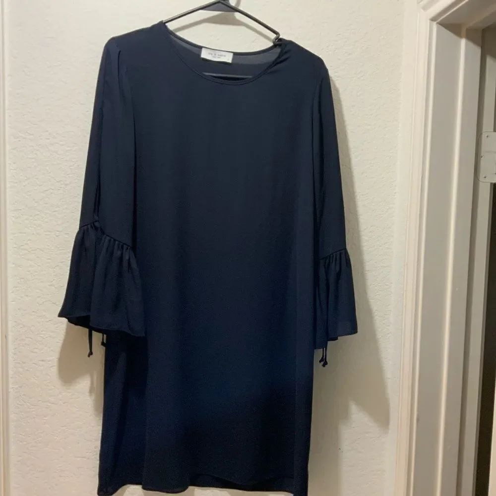NWT Lola & Sophie Women Blue Casual Dress S Bell sleeves